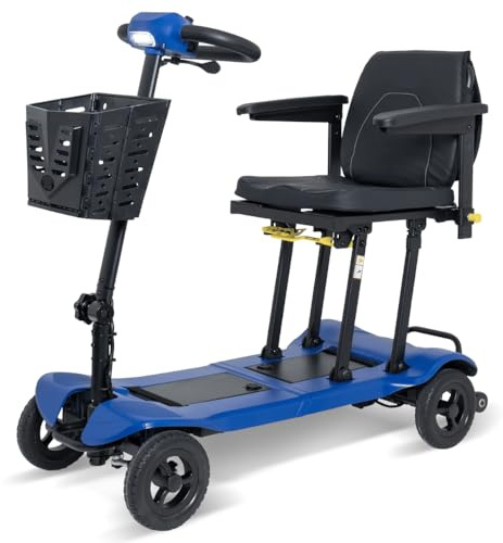 LuXe Mobility AtomiX Fold Ultra Lightweight Folding Mobility Scooter – Blue | Airline Friendly Lithium Battery | Compact Portable Electric Scooter for Travel and Car Boots