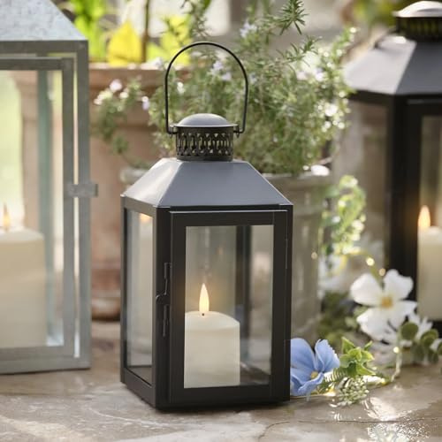 Lights4fun Mittelgroße Schwarze Metall Solar Laterne mit schwarzem Griff | mit LED-Kerze für außen wetterfest Outdoor | Garten Balkon Terrasse | Solarleuchte Solarlampe Gartenleuchte | Höhe 30,5 cm