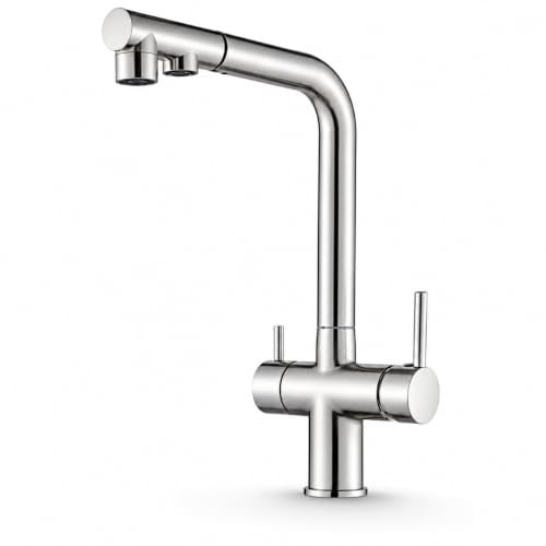 Ari 3-Wege-Küchenarmatur mit Ausziehbarer Brause Wasserfilter-Anschluss 360° Drehbar Spültischarmatur Mischbatterie für Spülbecken Edelstahl Venom Pull-Out