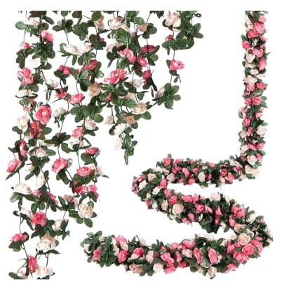 2 Stück Blumengirlande Künstlich,Pinke Blumengirlande Hochzeit,2 x 2m Blumenranken Künstlich,Hanging Künstliche Rosengirlande,Blumen Girlande Fahrrad,für Innen Außen,Wedding,Geburtstag,Heimdekoration