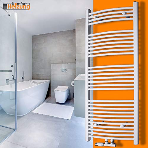 Gulfstream Komfort Badheizkörper 1500 x 500 mm in Weiß Gebogen Hochwertiger Handtuchheizkörper in Weiß