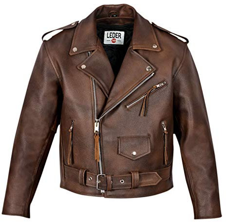 LEDER24H Herren Lederjacke Motorradjacke Biker Jacke Winter Sommer 2010, Braun, 4XL