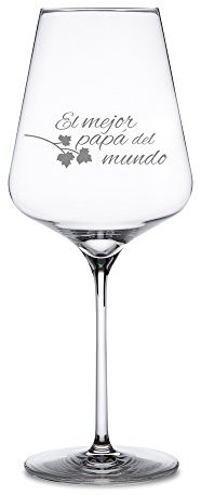 AMAVEL Copa de Vino Tinto con Grabado, para El Mejor Papá del Mundo, Decorada con Hoja de Parra, Capacidad 500 ml
