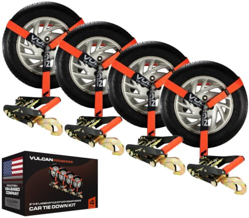 VULCAN PROSeries Auto-Spanngurte mit Karabinerhaken – Lasso-Stil – 5,1 cm x 24,4 cm – 4 Stück – 1,5 kg sichere Arbeitslast