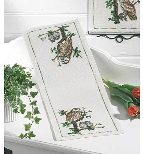 Permin Hardanger Tischläufer Stickpackung Eulenfamilie Zählmuster