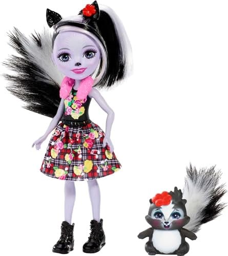 Enchantimals FXM72 Sage Skunk Doll (6 Inch), and Caper Animal Friend Figure, Multicolour
