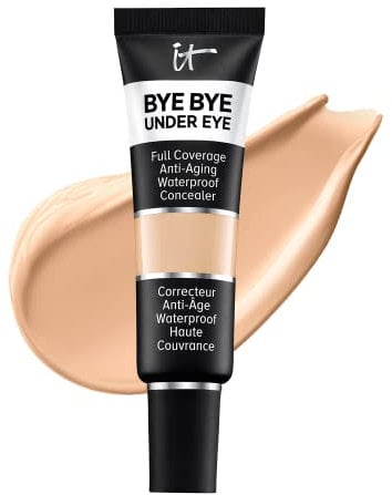 IT Cosmetics, Bye Bye Under Eye Concealer, hohe Deckkraft, wasserfest, angereichert mit Peptiden, Kollagen & Hyaluronsäure, 12 ml, Farbe: Light Buff 14,5