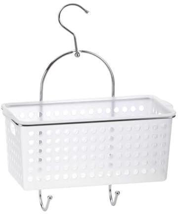 1 Tier Small Hanging Bathroom Organiser Unit Shower Rack Storage Caddy With Plastic Extra Deep Baskets with Two Hanging Hooks Lightweight and Compact