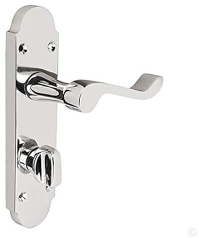HANDLESTORE Shaped Scroll Bathroom Door Handle with Hinges - Lock Options - Polished Chrome (Handles Only)
