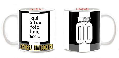 My Cust Tazza Mug colazione Personalizzabile fotografia/logo. #forza Bianconeri, Tuo Nome e Numero stile maglia calcio