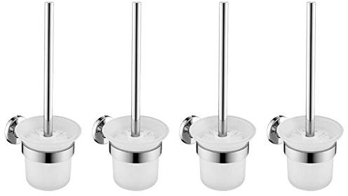 Cepillo Inodoro Escobillas de Inodoro Juego de portaescobillas de baño Soporte de Acero Inoxidable montado en la Pared Soporte de Vidrio Esmerilado Accesorios de baño Color Plateado-4 Piezas