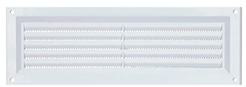 Louvre Vent PVC White 9x3 (225mm x 75mm) Fixed Plastic Grille with Fly Screen and Air Flow Cover Used to Cover Brick, Wall, Door Suitable for Interior & Exterior Use