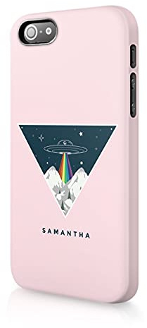 Tirita Personalised Initials Custom Hard Phone Case Compatible with iPhone 5 / 5s / SE 2016 Cartoon UFO Rainbow