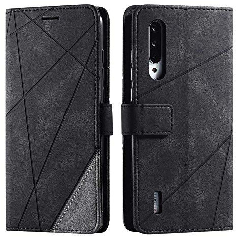 SONWO Hülle für Xiaomi MI 9 Lite, Premium Leder PU Handyhülle Flip Case Wallet Silikon Bumper Schutzhülle Klapphülle für Xiaomi MI 9 Lite, Schwarz