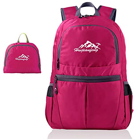 INTIRILIFE Faltbarer Rucksack Ultraleicht in Pink - 20 x 21 cm / 30.8 x 21.8 x 42 cm - Unisex Wanderrucksack Wasserdicht - 36L - Outdoor Daypack für Camping, Wandern, Reisen, Klettern, uvm.