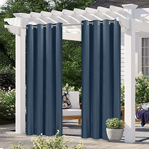 Cozomiz 2 Panneau Rideau Extérieur Imperméable Jardin Rideau Occultants avec Oeillet Coupe-Vent Protection UV Résistant à la moisissure, Rideaux à Isolation Thermique 134x270cm Bleu Marin