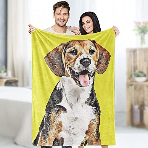 JINFU Personalisierte Geschenk,Fotodecke mit Eigenem Foto Personalisierte Hundedecke - Hunde Katzen Haustier Foto Decke Selbst Gestalten Bedrucken Lassen Kuscheldecke,Baby Hund (150x100cm,Gelb)