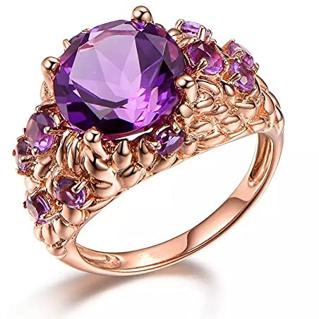 BAJIE Ehering Luxury Natural Amethyst Ring Female 14K Rose Gold Bague Etoile Edelstein Anillos De Ring Bizuteria Achat Di