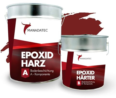 MANADATEC B471 Peinture Résine Époxy Bi-Composant Interieur 2,5 kg I RAL 3011 Rouge Suédois I Revêtement de Sol Époxy 2K Pour Garage, Béton, Atelier, Sous-Sol, Cave, Entrepôt et Local Technique