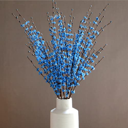 Künstlicher Jasmin mit langem Stiel, 74,9 cm, künstliche Blumen, Winter-Jasmin, Folk-Pflanze, für Weihnachten und Neujahr, Heimdekoration, Hochzeit, Heimwerker, Zweig, Bodenvase, Füllung, Blau,6Stück