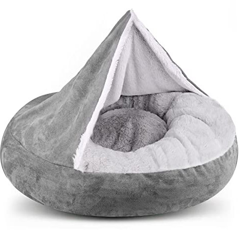 MICOOYO Hundebett mit Kapuze, groß, gemütlich, Donut-Hundedecke, Bett für Hunde, klemmendes Haustier-Höhlenbett für Katzen, Welpen (groß, grau)