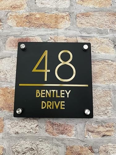 One of a Kind Design Uk Personalised Contemporary UV Printed House Sign Number Plaque Name Plate 180 x 180 mm Acrylic slate Address Street Wall - Black