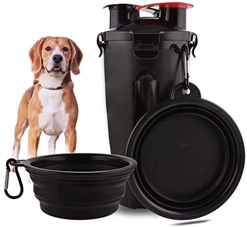 Edipets, Gourde Chien, Eau et Nourriture pour Les Animaux de Compagnie, avec 2 Bols Pliables, Voyage et Promenade (Noir)