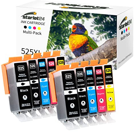 Starlet24 Kompatibel Druckerpatronen für Canon PGI-525 CLI-526, Tintenpatrone für Pixma IP4850 IP4950 IX6550 MG5150 MG5250 MG5340 MG5350 MG6150(2 PGBK 2 Schwarz 2 Cyan 2 Magenta 2 Gelb)