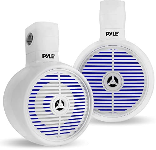 Pyle 8” Waterproof Off-Road Speakers - 300W 2-Way Marine Wakeboard Tower Sound System w/LED Light, Full Range Outdoor Stereo Speaker for Car, ATV, UTV, Jeep, Boat, Includes Brackets (White)