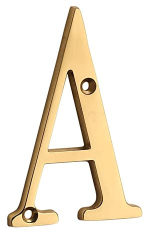 HASWARE 10,2 cm Moderne Kurvige Hausnummer - Poliertes Messing, Stilvolle Türnummern, Schild für Straße und Hausadresse (A)