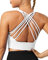 QUEENIEKE Sport BH Damen Ohne Bügel Gepolstert Mittlerer Stark Halt Yoga Bra Gekreuzt Rücken Bustier Sport Top Fitness Lauf Joggen Free to Be Bra Farbe Weiß B Größe XXL
