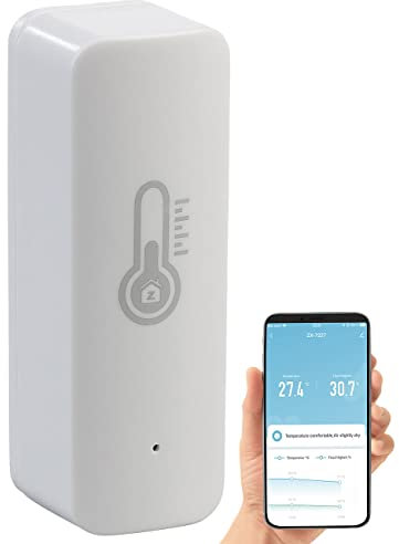 Luminea Home Control Elesion Temperatursensor: WLAN-Temperatur- & Luftfeuchtigkeits-Sensor mit App & Sprachsteuerung (Elesion Thermometer, Luftfeuchtigkeitssensor, Raumentfeuchter)