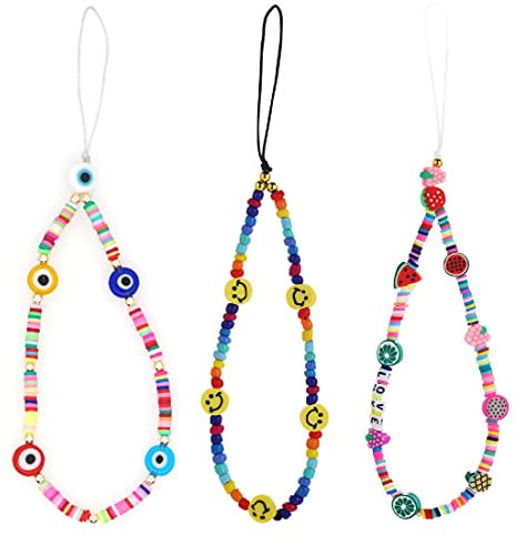 SCJJZ handykette,handykette universal,universal handykette,handyanhänger,handschlaufe kamera,3er-Pack Handy-Perlenkette Charm Lanyard Handschlaufe Handy-Lanyard Bunte Regenbogen-Telefonkette