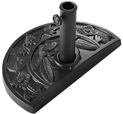 GYMAX Pied de Parasol pour Tiges de Parasol Ø 38/48 mm, Pied de Parasol en Résine, Pied de Parasol Métal avec Tube en Acier pour Balcon, Jardin, Terrasse (Demi-Cercle, Ø50cm)