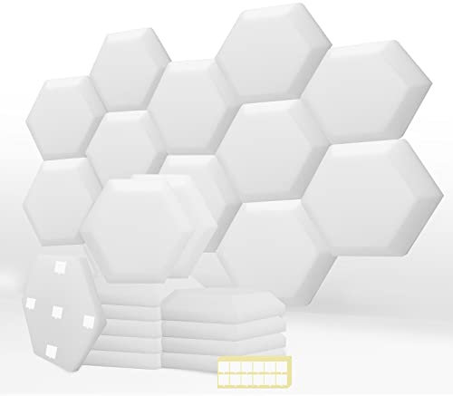 Heavyoff Hexagon Akustikschaumstoff 12 StückSchalldämmung Wand Hochdichte Schallabsorber Dämmung für Podcasts, Aufnahmestudios, Büros, Home Learning Weiss, 35x30x5cm