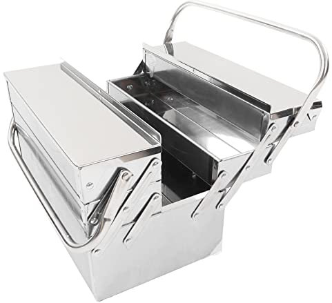 Caja de Herramientas en Voladizo, Caja de Herramientas de Metal Portátil con Almacenamiento Organizador Plegable de 3 Niveles, Marco de Metal Resistente (350)