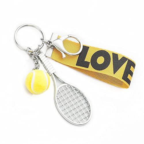 tenghong2021 Niedlicher Schlüsselanhänger, Fußball, Tennis, Baseball, bunt, Tennisschläger, Sport-Geschenk für Damen, Herren, Mädchen, Tennisgelb, Large