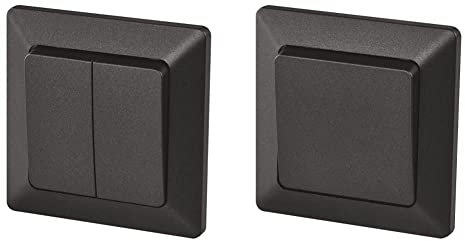 EMOS Serienschalter schwarz & EMOS Wechselschalter schwarz/anthrazit, Lichtschalter mit einer Wippe, 250 V~/10 AX, Kunststoff, ohne Unterputzdose, Schutzklasse IP20 für Innen