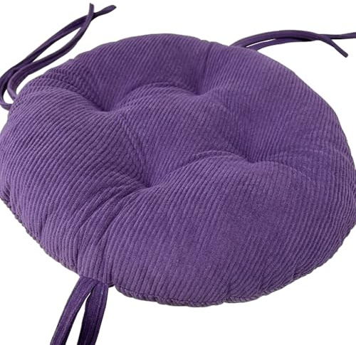 Premium Runde Hocker Sitzkissen, 6cm Dicken Sitzauflage Kord Stuhl Kissen rutschfest Stuhl Pads Mit Krawatten Super Weiches Kissen Pad (Durchmesser:33cm(13inch), Lila)