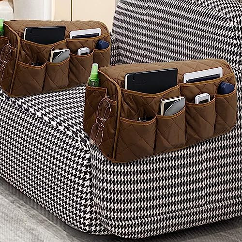 MEHIDFY Sessel-Caddy, Fernbedienungshalter für Couch, Liegestuhl, Armlehnen-Organizer, rutschfeste Couch-Armlehnen für Sofa mit 14 Taschen, Aufbewahrung für Magazin, Tablet, Handy, iPad (Braun, 2