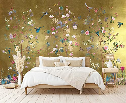 Papier Peint Panoramique Oiseau Et Fleur Style Vintage Papier Peint Intissé 3D Tapisserie Poster Decoration Murale Chambre Salon