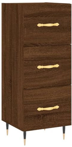 vidaXL Sideboard, Kommode mit 3 Schubladen, Schubladenschrank Metallbeine, Anrichte Schrank für Wohnzimmer, Beistellschrank, Modern, Braun Eichen-Optik Holzwerkstoff