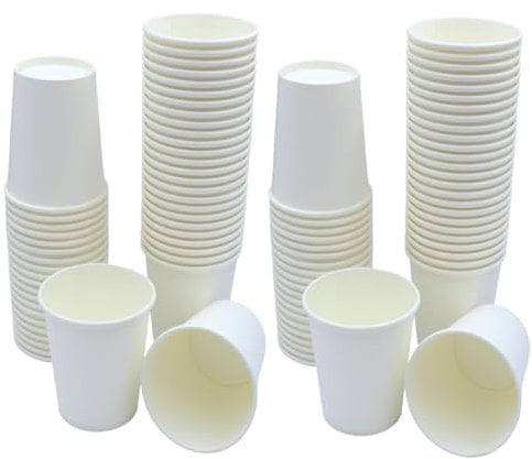 Sunrise Packaging 100 x 7oz White Paper Cups for Hot & Cold Drinks Biodegradable Leak-Resistant Eco-Friendly Single Wall Disposable Coffee/Tea Paper Cups