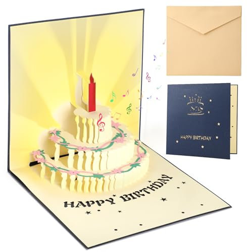 GeeRic Tarjeta Felicitacion Cumpleanos 3D,Tarjeta Cumpleaños Original con Musica y Luz, Tarjeta de Celebración Hecha a Mano con Sobres Tarjetas de Regalo para Familia Amigos