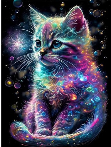 ParNarZar 5D Diamant Painting bilder 30x40cm Lila Galaxie Kätzchen, Klein Eckige Steine DIY vollbild set für Eingangshalle, Treppe, Küche, Speisesaal, Wohnstub, Schlafzimmer