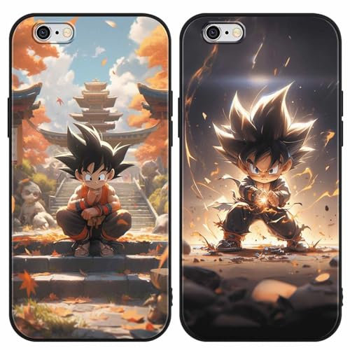 PBNDJVG 2 Stück Handyhülle für Apple iPhone 6 Plus Hülle 5.5, Anime Dragonball Super Z DBZ Goku Manga Junge Muster Design Case Stoßfest Schutzhülle TPU Bumper Weich Ultra Dünn Cover, Schwarz 01