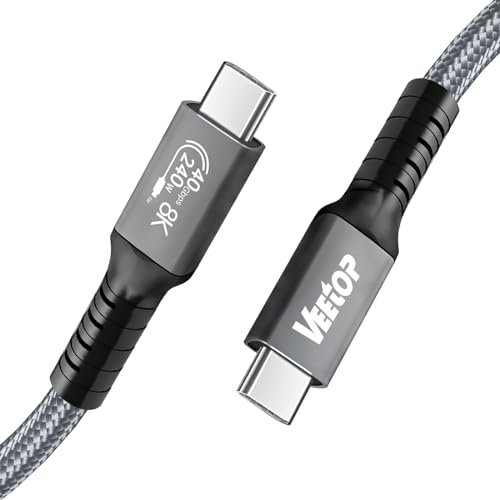 Veetop Cable USB C vers USB C 1m - Cable Thunderbolt 4 240W, 40Gbps, 8K 60Hz ou doubles 4K, Compatible avec Thunderbolt 3 USB4/3,LaptopType-C, iPhone 15, Galaxy S24 Plus Ultra S23 Tab S9, MacBook, hub