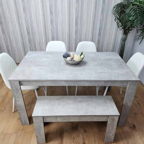 KOSY KOALA Wooden Rectangle Dining Table Set With 4 white Chairs And Bench Stylish Dining Room Set