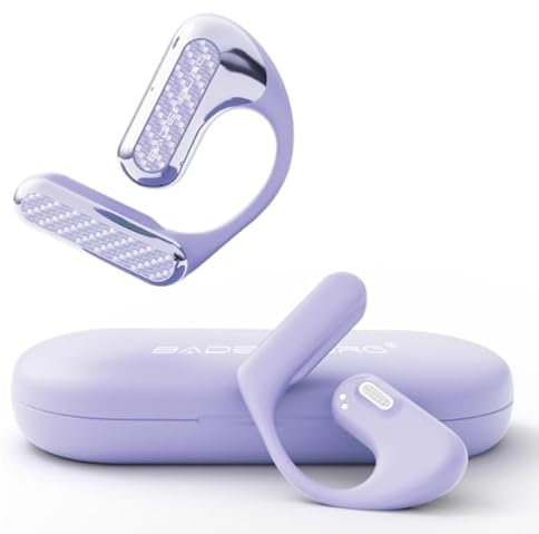 BADENBURG EarStereo 01 Open Ear Kabellose Kopfhörer, Bluetooth Earbuds, 60h Spielzeit, 15.4mm Bio-Fiber Treibern mit SoundPlus Algorithmus, ENC Rauschunterdrückung, Büro/Fitness/Freizeit(Lila)