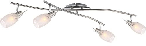 Globo Deckenleuchte Spotstrahler Wohnzimmerleuchte Esszimmerlampe Flurlampe, Metall Glas nickel-matt Chrom, 4 Flammig E14 Spots verstellbar, L 90 cm